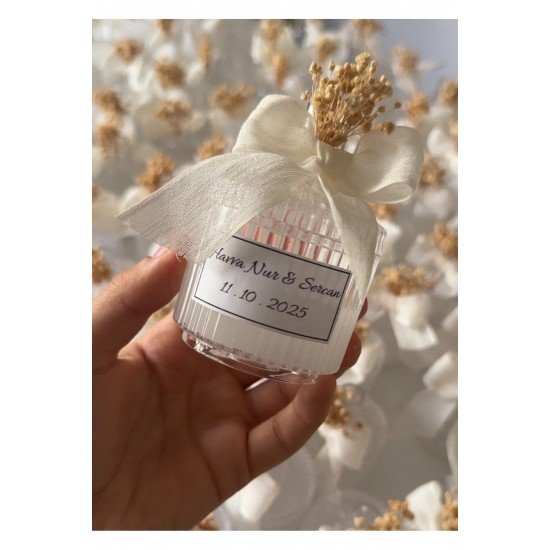 Beyaz Renkli Mum - Kişiye özel Şeffaf Mika Kutu - 10 Adet