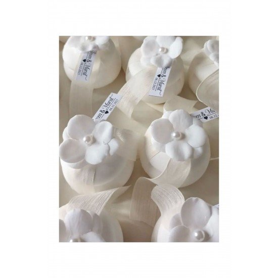 Hediyelik Nişan Düğün Kına Doğum Günü İçin Oval Kapaklı Çiçek Detaylı Mumluk 10 Adet