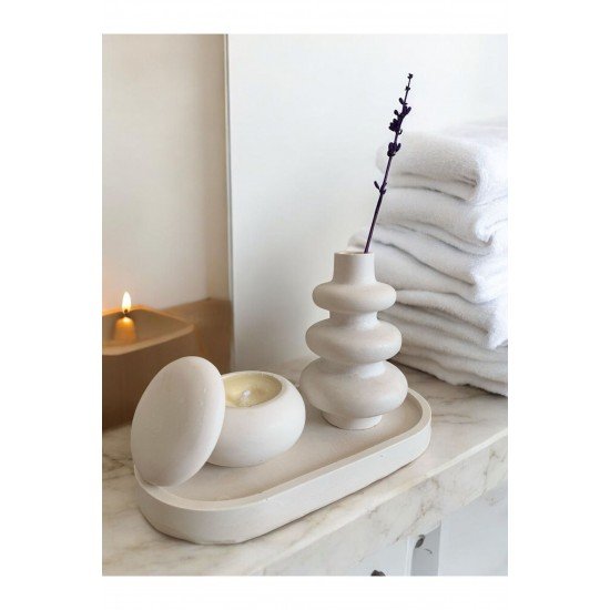 Dekoratif Tepsi Mum ve Biblo 3’lü Set || İskandinav Model