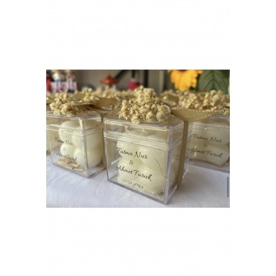 Şeffaf Etiketli Mika Kutulu Hediyelik Mumluk Mum Söz Nişa N Hediyeliği Nikah Şekeri (15 ADET)