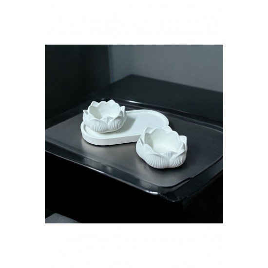 3lü set Lotus çiçeği & oval organizer tabak & Tealight mumluk & dekor süs & alçı mumluk