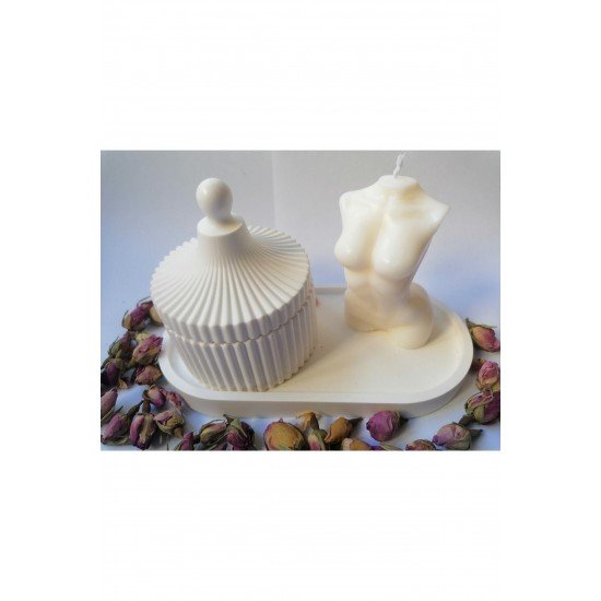 Dekoratif Hediyelik Dekoratif Kavanoz Venüs Kadın Motifli Kokulu Soya Mumu Ve Sunum Altlığı 4 Parça