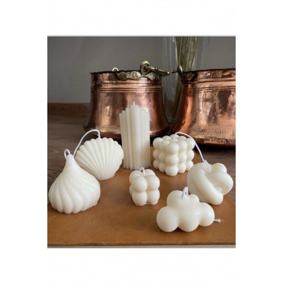7'li Beyaz Renk Kokulu Bubble Buzdağı Mini Bubble Hera İstiridye Bulut Dönence Mum Seti