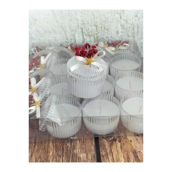 Nikah Nişan Söz Kına Hediyelik Mika Kutu Mum Kuru Çiçekli Yıldızlı - 15 Adet