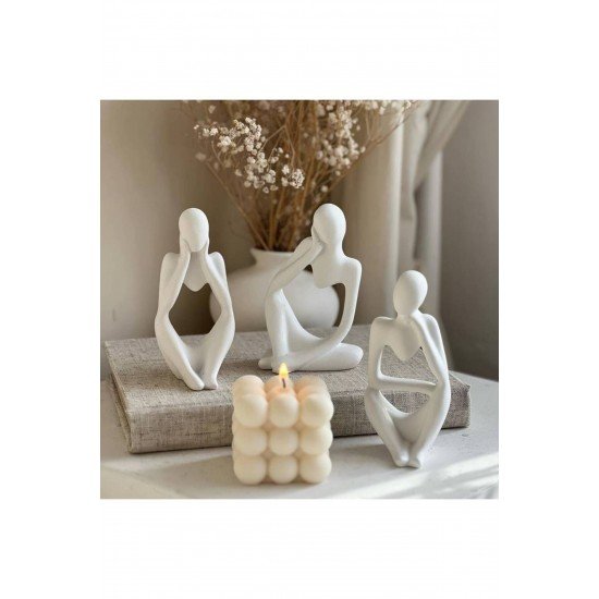 Soyut Düşünen Heykel 3'lü Beyaz* Dekoratif Obje *beton