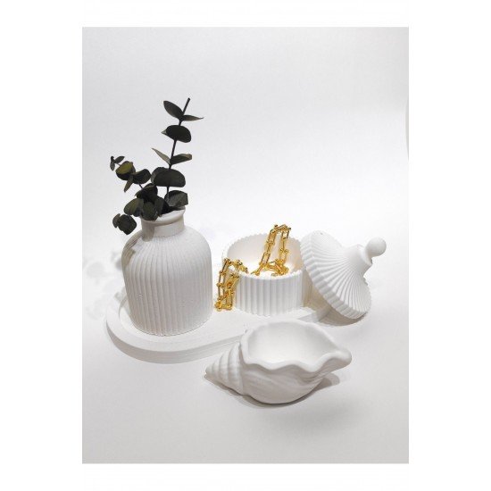 4'lü Beyaz Pinterest Ev Dekorasyon Set Küçük Vazo, Küçük Takı Kutusu, Altlık Tabak, Deniz Kabuğu