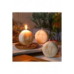 3 Adet Ay Ve Güneş Doğal Soya Mum Kokulu - Beyaz Renk 3 Adet Set Dekoratif Hediyelik