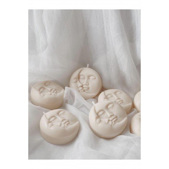 Bernami 3 Adet Ay Ve Güneş Doğal Soya Mum Kokulu - Beyaz Renk 3 Adet Set Dekoratif Hediyelik