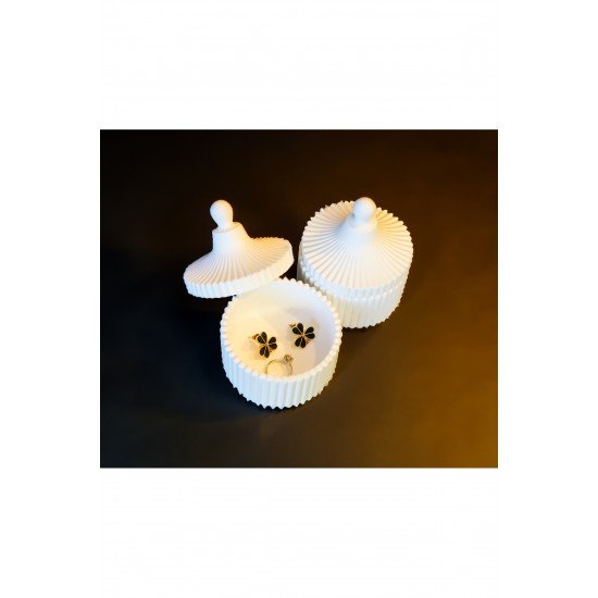 Dekoratif Beyaz Takı Kutusu 2'li Set