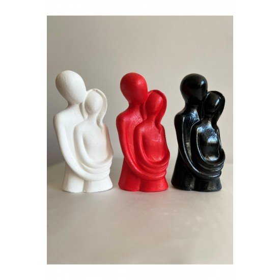 Sevgili Aşıklar Sarılmış Biblo Dekor biblo -Siyah Beyaz kırmızı 20 cm 3 Lü Set