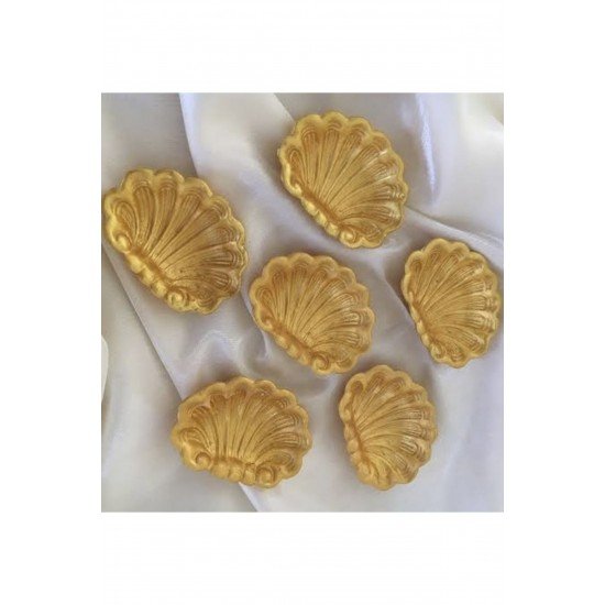 Dekoratif Taş Tozundan 6 Adet Altın Rengi Midye Şekerlik Lokumluk