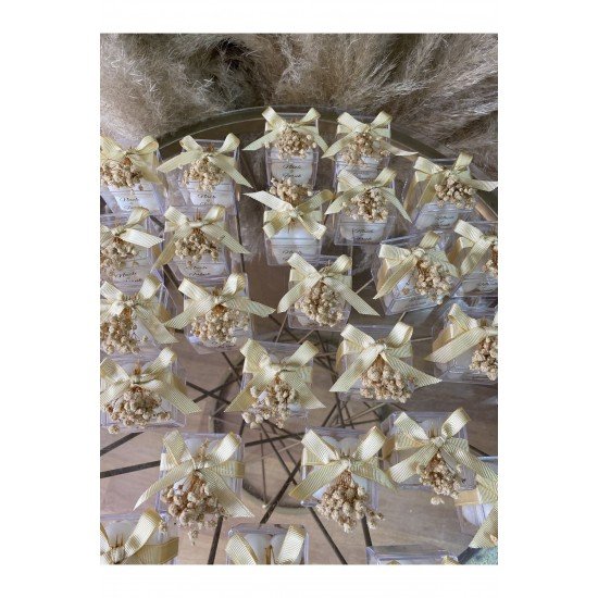 Şeffaf Etiketli Mika Kutulu Hediyelik Mumluk Mum Söz Nişa N Hediyeliği Nikah Şekeri (15 ADET)