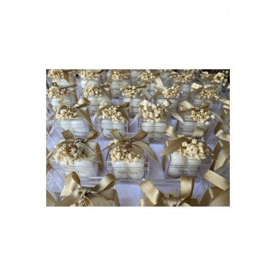 Şeffaf Etiketli Mika Kutulu Hediyelik Mumluk Mum Söz Nişa N Hediyeliği Nikah Şekeri (15 ADET)