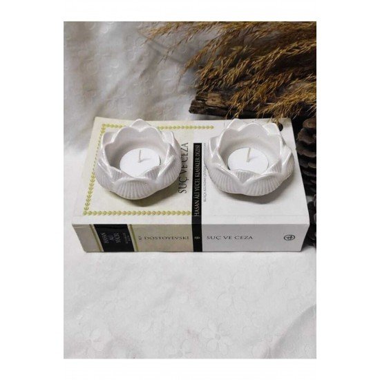 Lotus Mumluk Beyaz Dekoratif Mumluk Tealight Mumluk 2 Adet. (mumlar Fiyata Dahil Değildir)