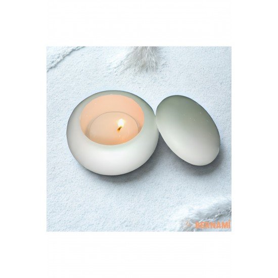 Yuvarlak Taş Tozu Mum Kavanozu Söz Hediyelik, Nişan Hediyelik, Tealight Mumlu Hediyelik - 5 Adet