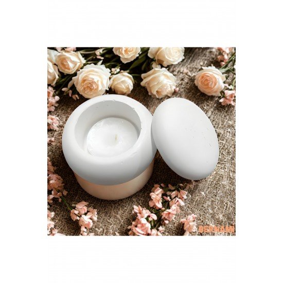 Yuvarlak Taş Tozu Mum Kavanozu Söz Hediyelik, Nişan Hediyelik, Tealight Mumlu Hediyelik - 5 Adet