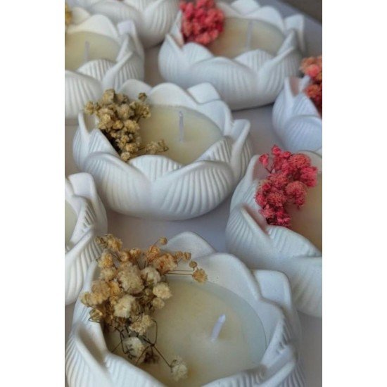 10 Adet Kuru Çiçekli Parafin Mum – El Yapımı Dekoratif Mum Seti