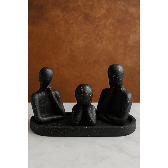 siyah altın püskürtme aile dekoratif biblo