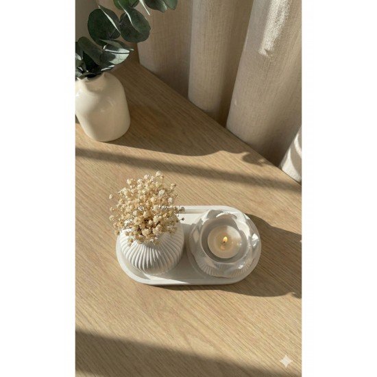 Minimal Dekoratif Nola Tepsi Seti | Vazo & Mumluk