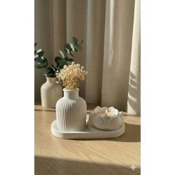 Minimal Dekoratif Nola Tepsi Seti | Vazo & Mumluk