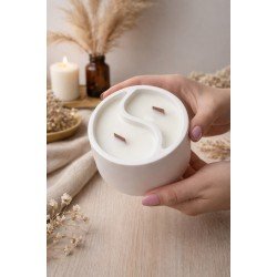 Yin Yang Tasarımlı Çift Ahşap Fitilli Dekoratif Mum