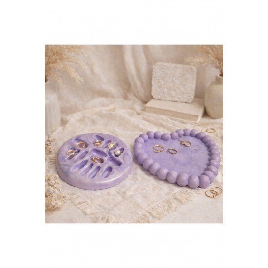 Aesthetic Mor Takı Tabağı 2’li Set – Dekoratif Minimal Takı Düzenleyici