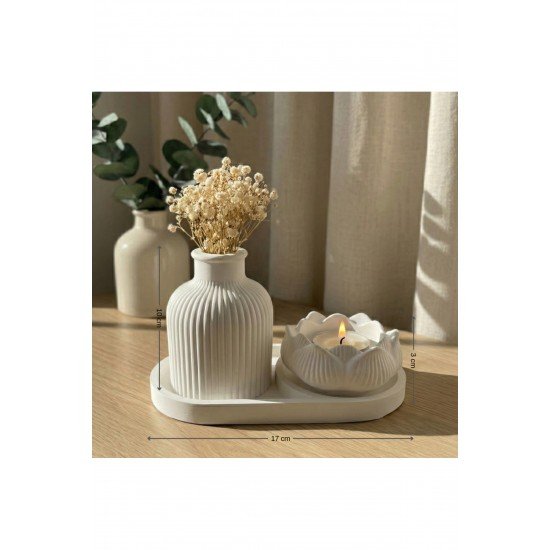 Minimal Dekoratif Nola Tepsi Seti | Vazo & Mumluk