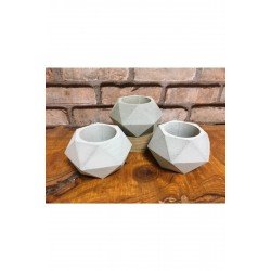 Üçlü Ham Beton Döküm Kaktüs Ve Skulent Saksı Seti Prizma