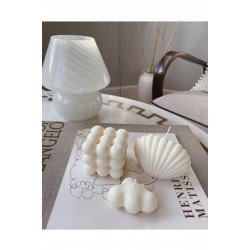 Bubble Bulut 3'lü Set Mum Kokulu Beyaz El Yapımı Dekoratif Tasarım Mum 3 lü Bulut 12