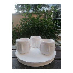 Seramik Bazlı Yüzler Figürlü 3'lü Küçük Adler Saksı