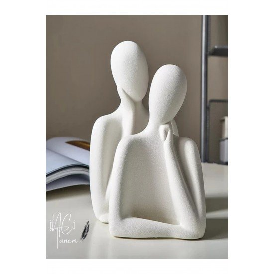 Kadın Erkek Dekoratif Obje Heykel Biblo Beyaz
