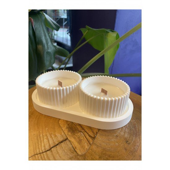 Dekoratif Hediyelik Sunum Atlığı Ve Kase Soya Mumu 3 Parça Set, Hediyelik Mum