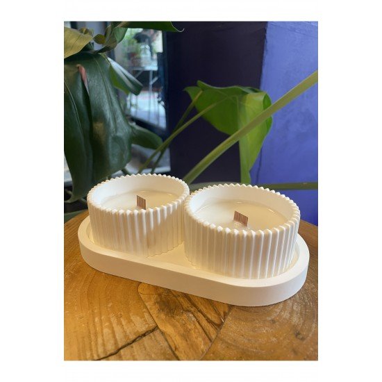 Dekoratif Hediyelik Sunum Atlığı Ve Kase Soya Mumu 3 Parça Set, Hediyelik Mum