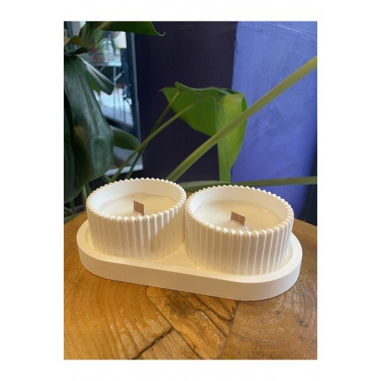 Dekoratif Hediyelik Sunum Atlığı Ve Kase Soya Mumu 3 Parça Set, Hediyelik Mum