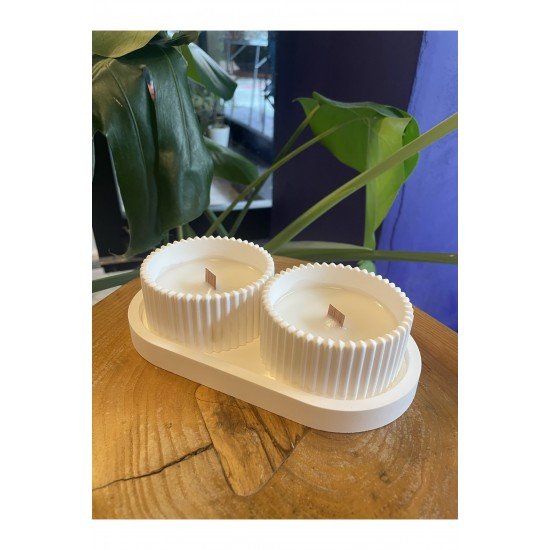 Dekoratif Hediyelik Sunum Atlığı Ve Kase Soya Mumu 3 Parça Set, Hediyelik Mum