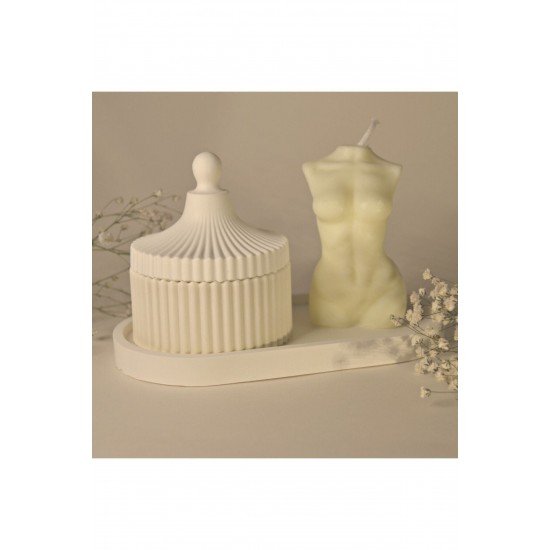 Dekoratif Hediyelik Dekoratif Kavanoz Venüs Kadın Motifli Kokulu Soya Mumu Ve Sunum Altlığı 4 Parça